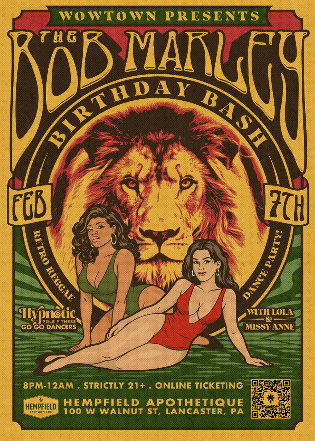 Wowtown: The Bob Marley Birthday Bash | Lancaster, PA | Jamaican Food & Culture | The Lounge | Hempfield Apothetique | THC Consumption Lounge